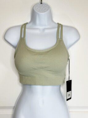 PEACH Seamless Strappy Sports Bra Sage Green Size L NWT